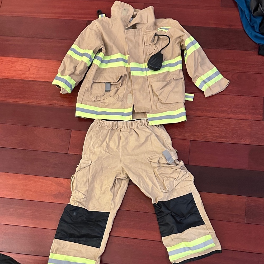 Kids Tan Firefighter Costume with Reflective Stripes